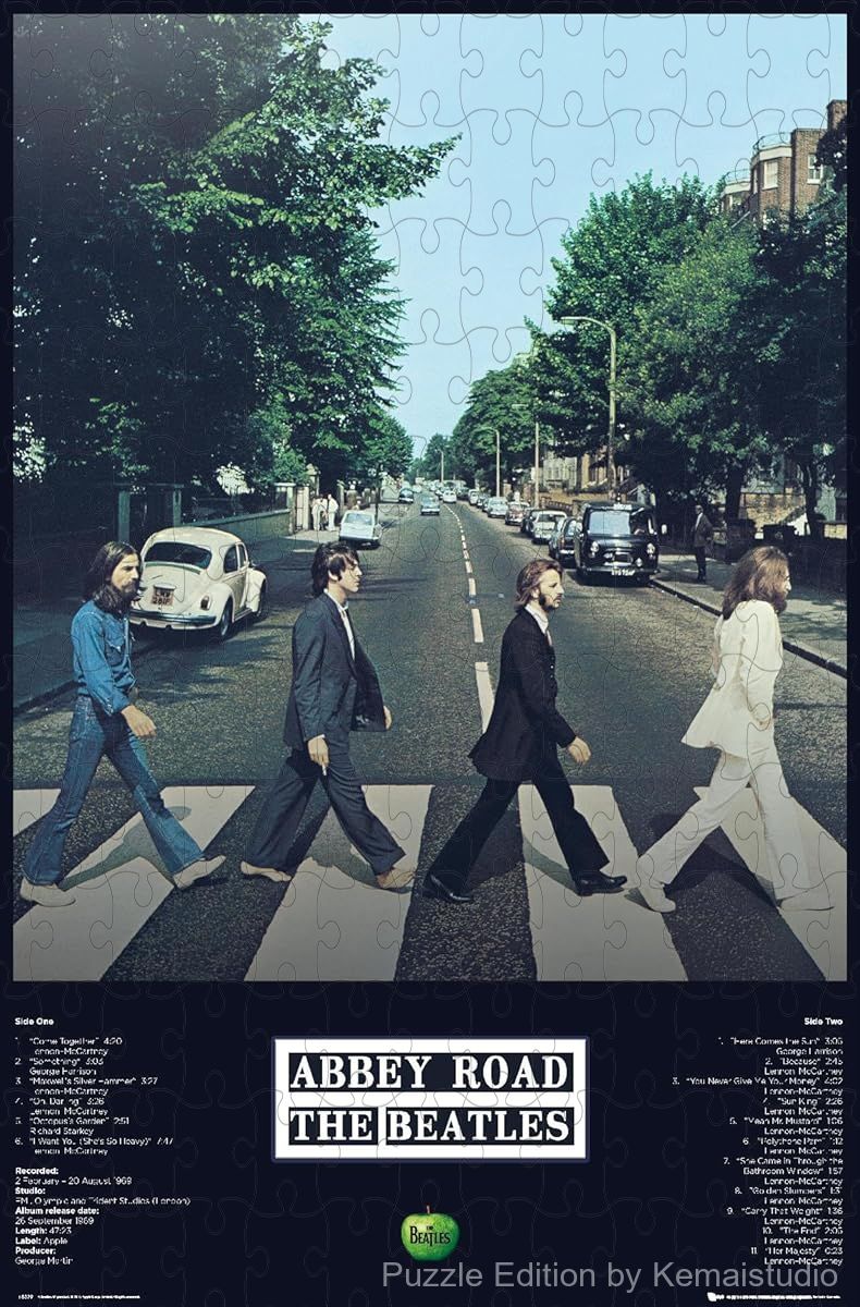 Artistic tribute to The Beatles' Abbey Road album, ideal for fans of classic music history