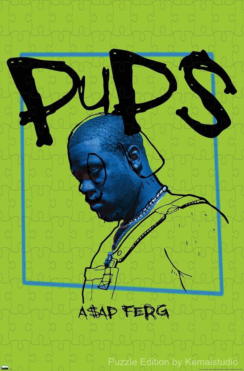 Stylish puzzle showing A$AP FERG with bold visual art from his ¡°Pups¡± single cover