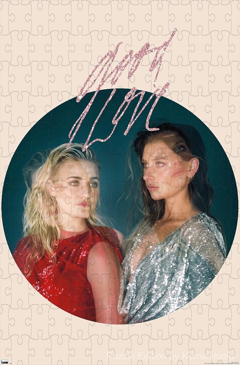 A circular pop art-style puzzle celebrating Aly & AJ with simple, stylish design