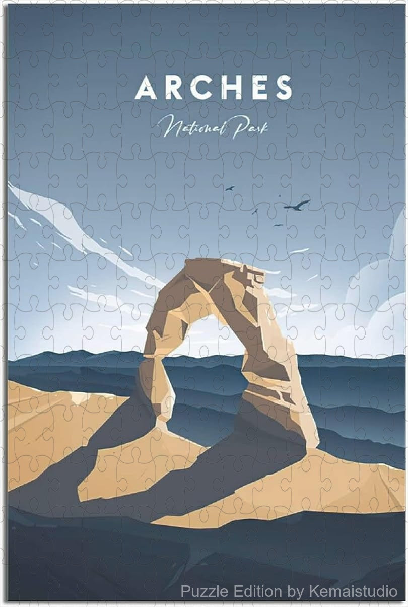 Arches National Park puzzle in vintage-style travel poster art