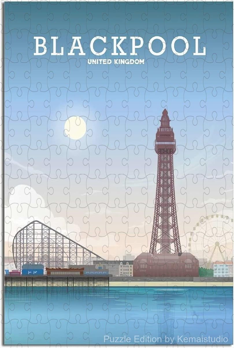 Jigsaw puzzle of Blackpool city in classic vintage poster style