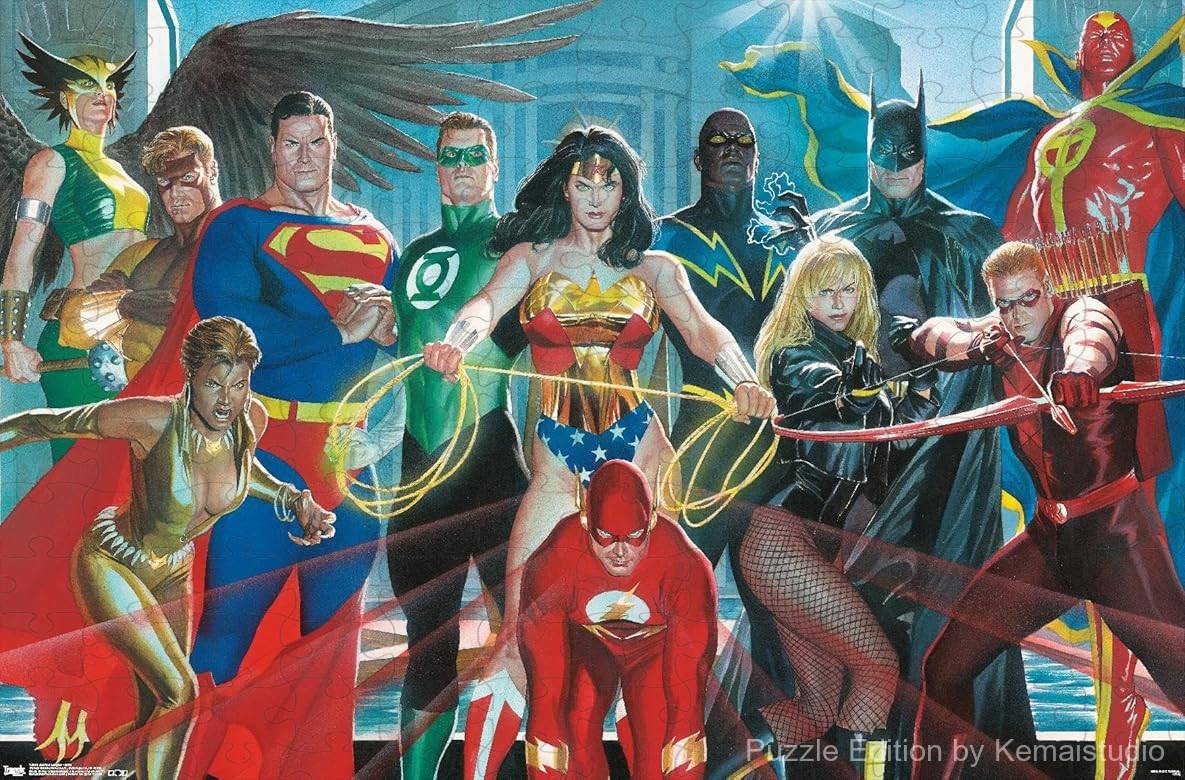 Justice League's iconic heroes portrayed by Alex Ross in a stunning puzzle