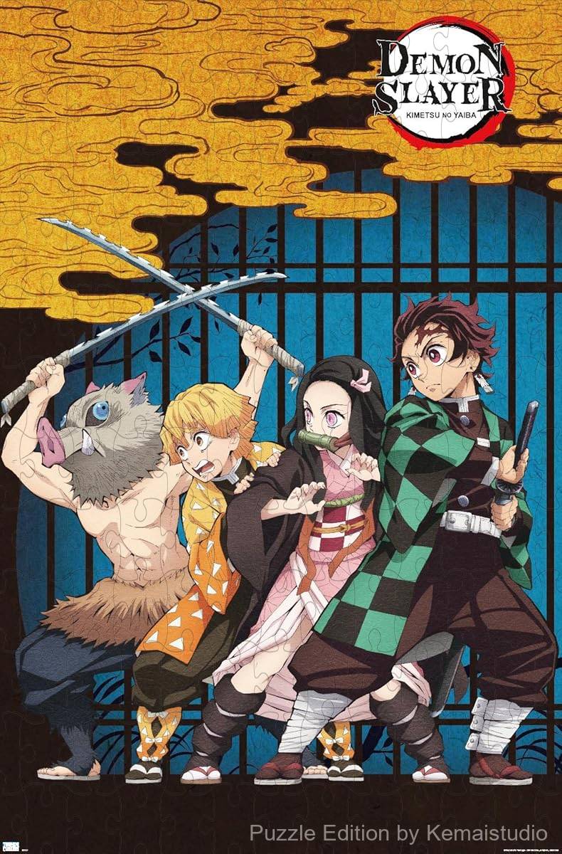 Wooden puzzle featuring the entire Demon Slayer group in an epic artwork, perfect for fans of the series