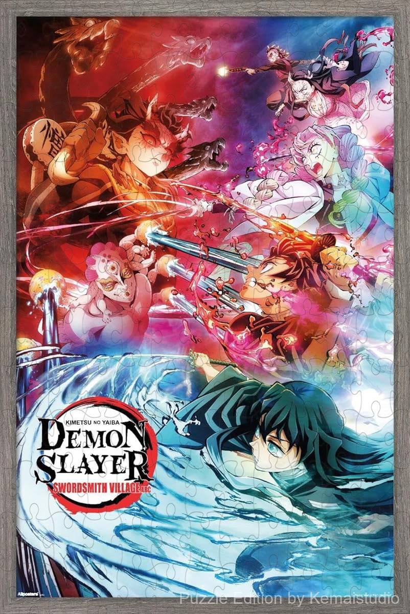 Wooden puzzle featuring the stunning key art from Demon Slayer: Swordsmith Village, with detailed visuals