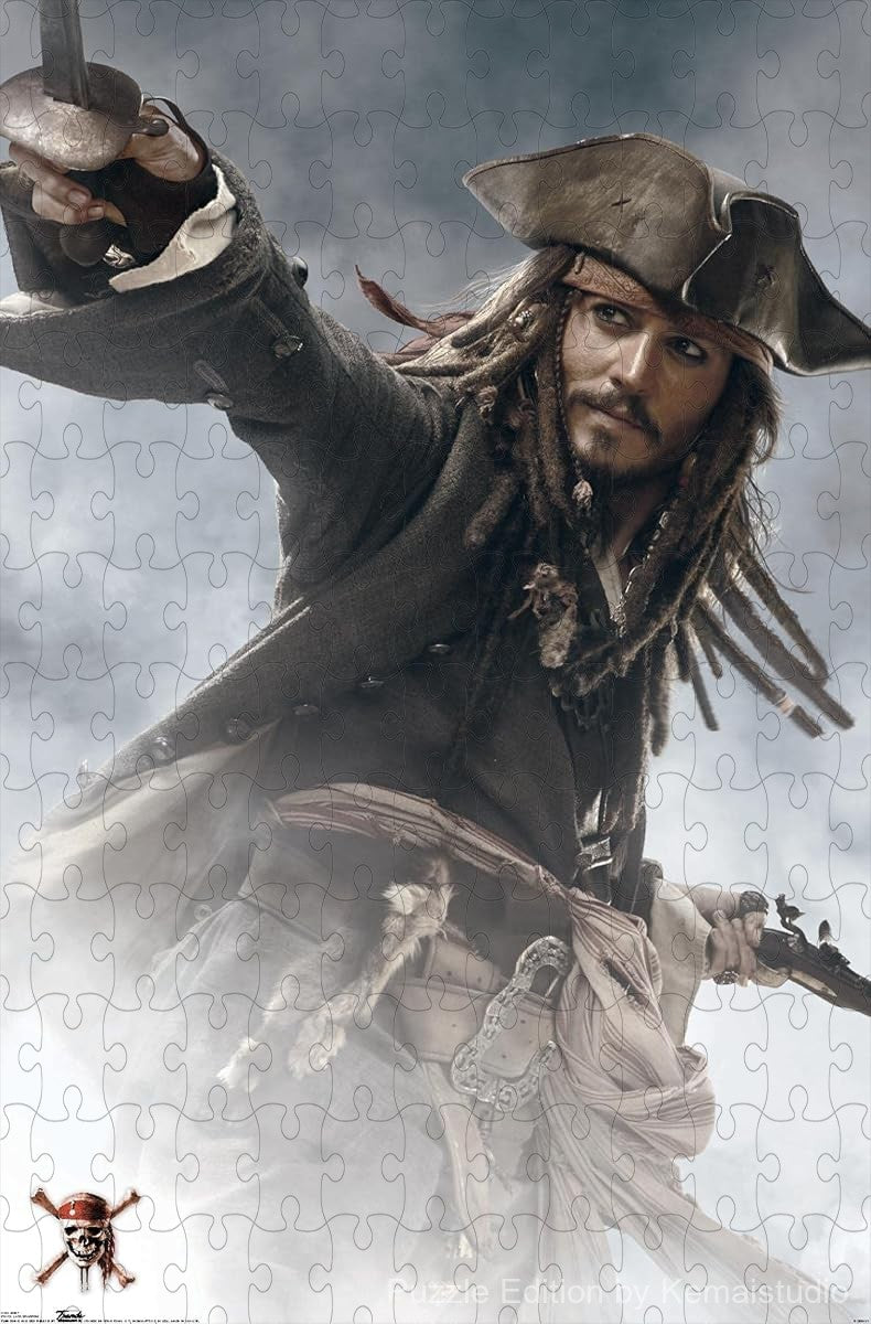 Jack Sparrow navigates a wild sea storm in this Pirates of the Caribbean scene