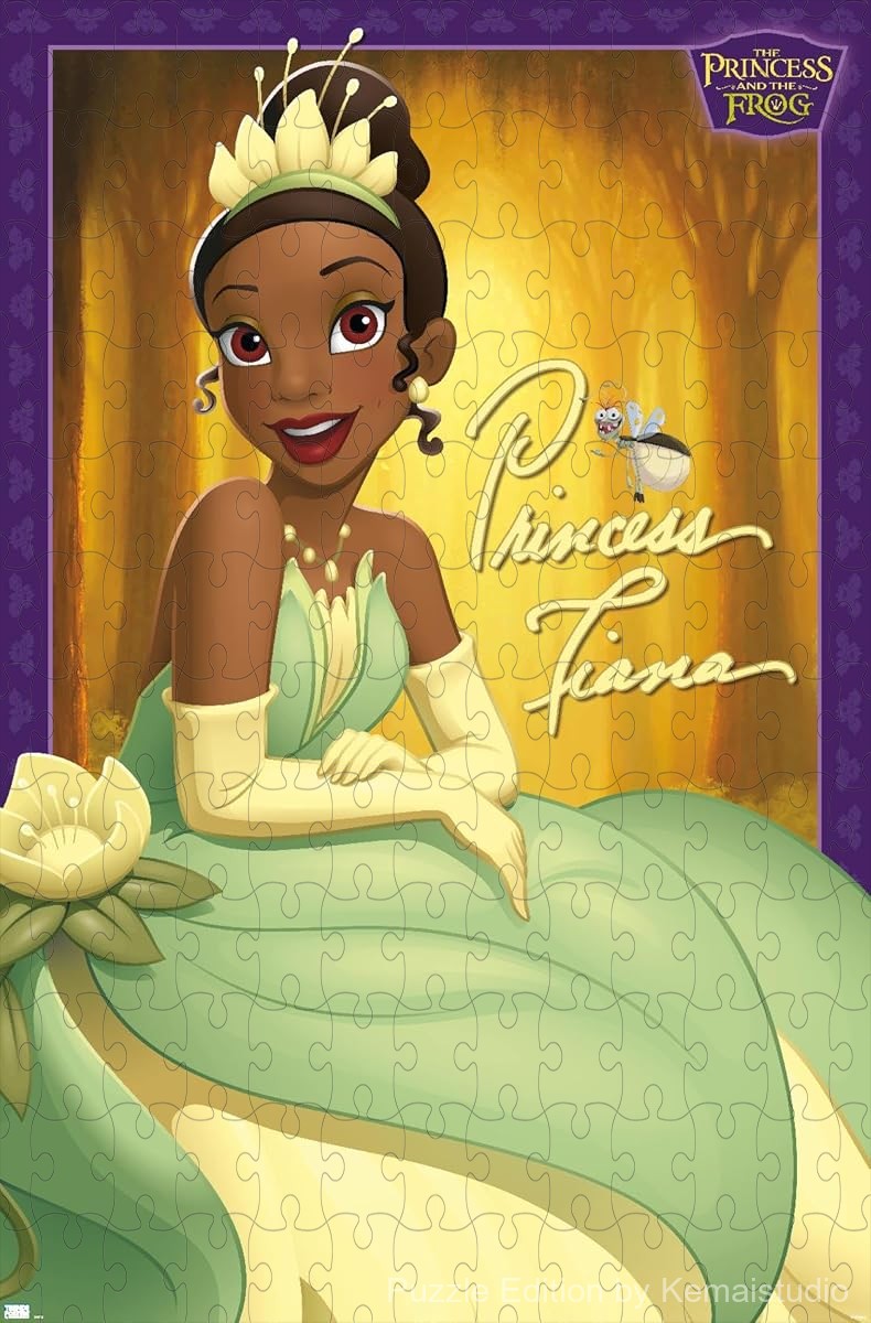 500-piece wooden jigsaw puzzle featuring Princess Tiana from The Princess and the Frog.