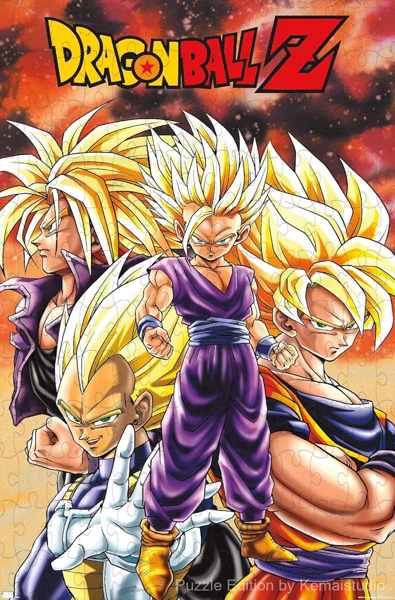 1000-piece wooden jigsaw puzzle featuring the Saiyans from Dragon Ball Z.