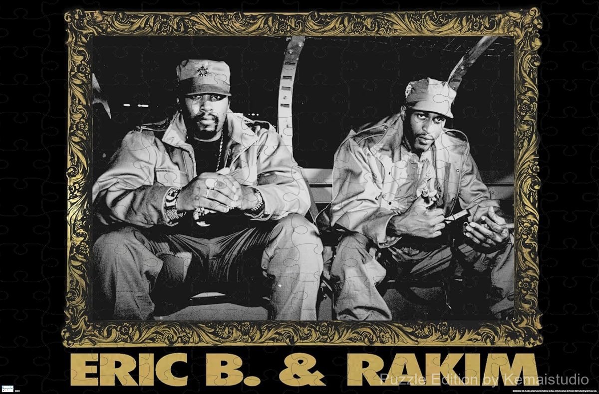Golden framed photo of Eric B. & Rakim reimagined as puzzle art