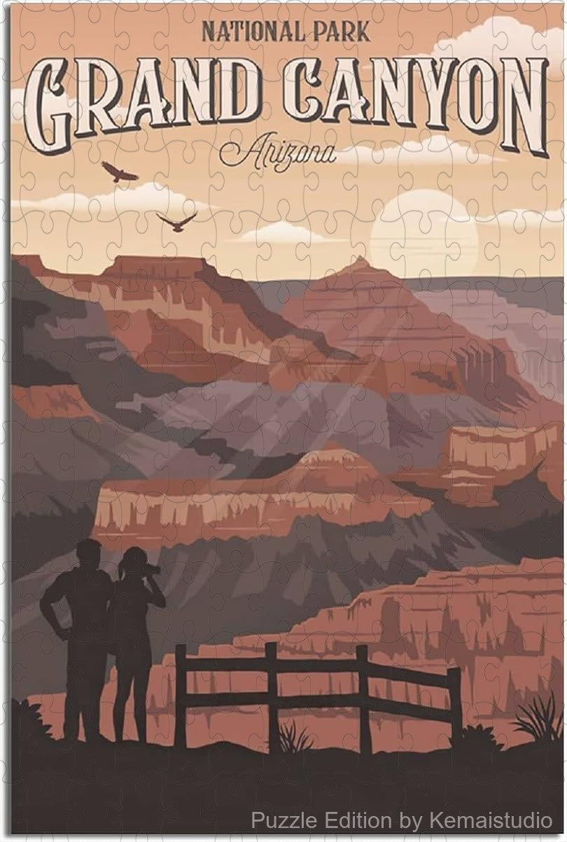 Grand Canyon travel puzzle featuring classic poster-style park imagery