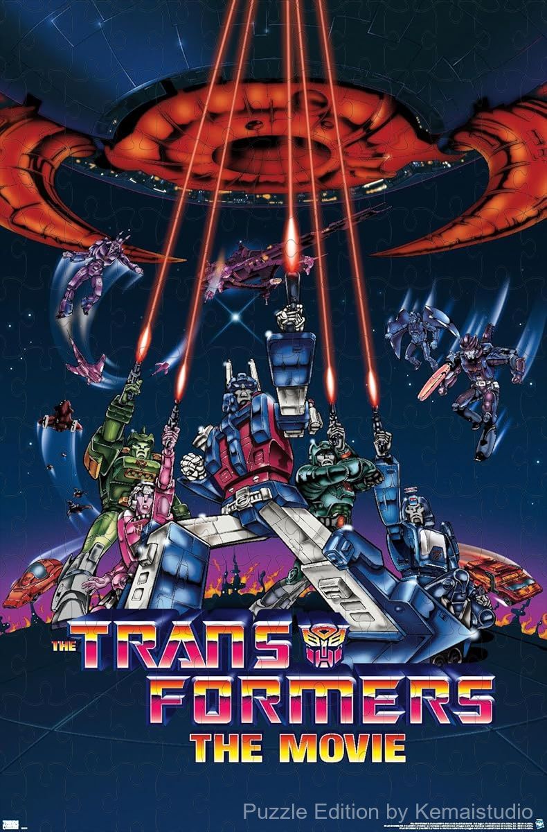 1000-piece wooden jigsaw puzzle featuring artwork from Transformers: The Movie (1986).