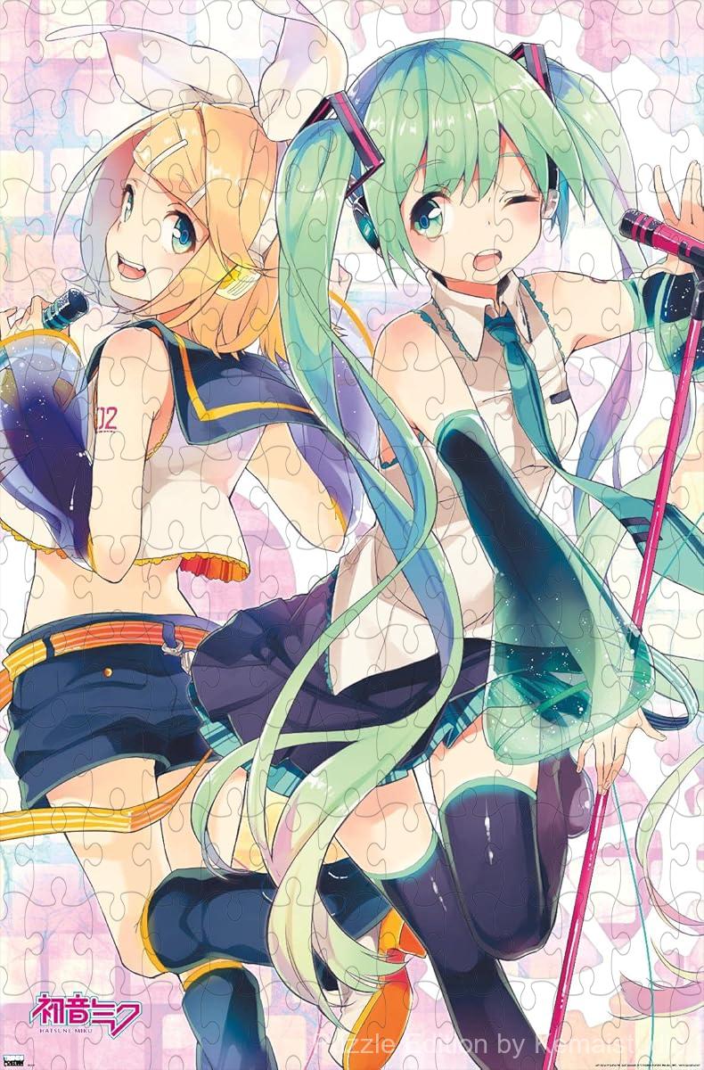 A vivid anime-themed puzzle featuring a dynamic duo of Hatsune Miku, perfect for music lovers and wall art