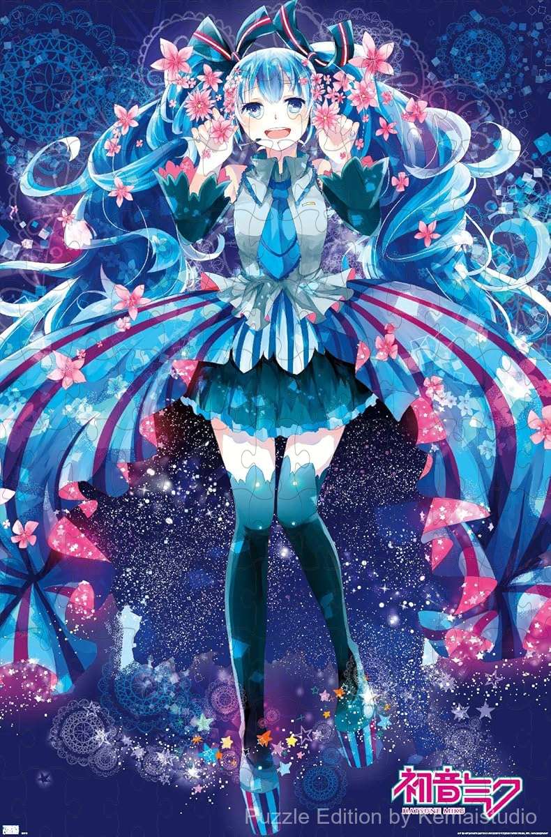 A beautiful scene of Hatsune Miku surrounded by blooming flowers¡ªcalm and visually rich