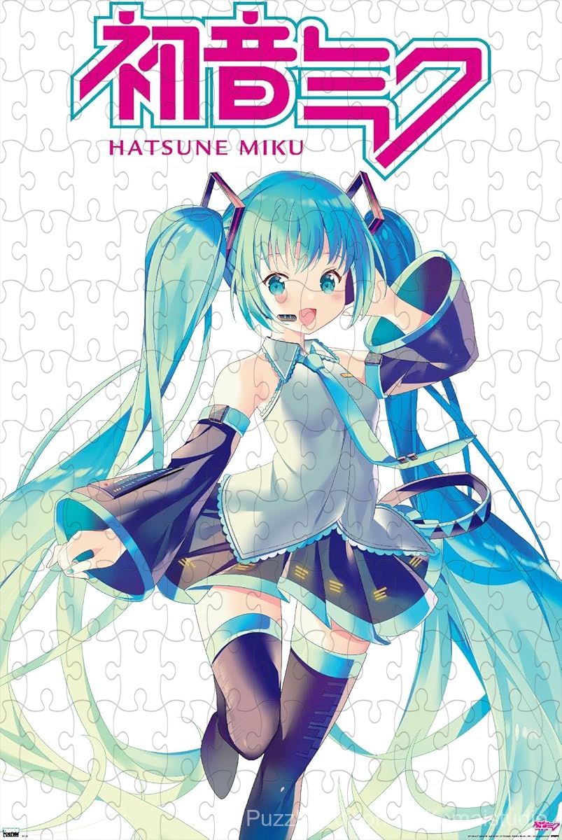 Hatsune Miku in a featured dynamic pose captured as puzzle art