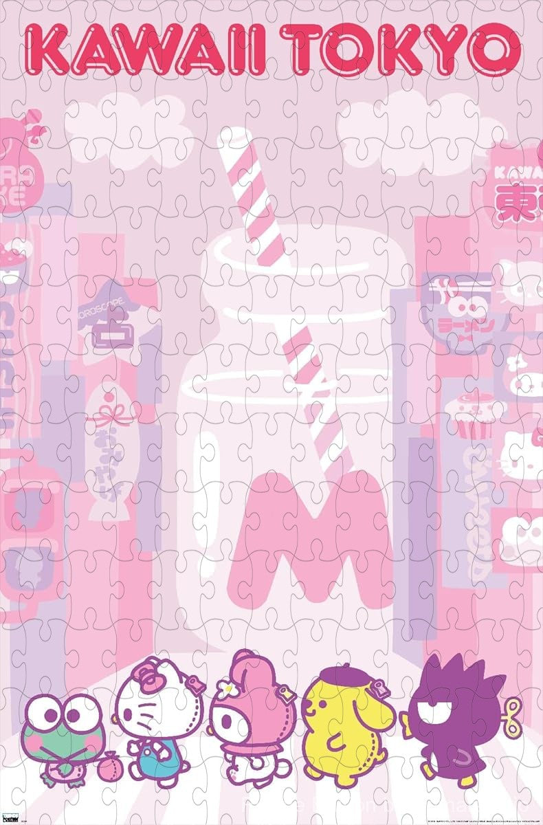 Wooden puzzle featuring Hello Kitty and friends in a kawaii Tokyo theme, ideal for fans of cute designs