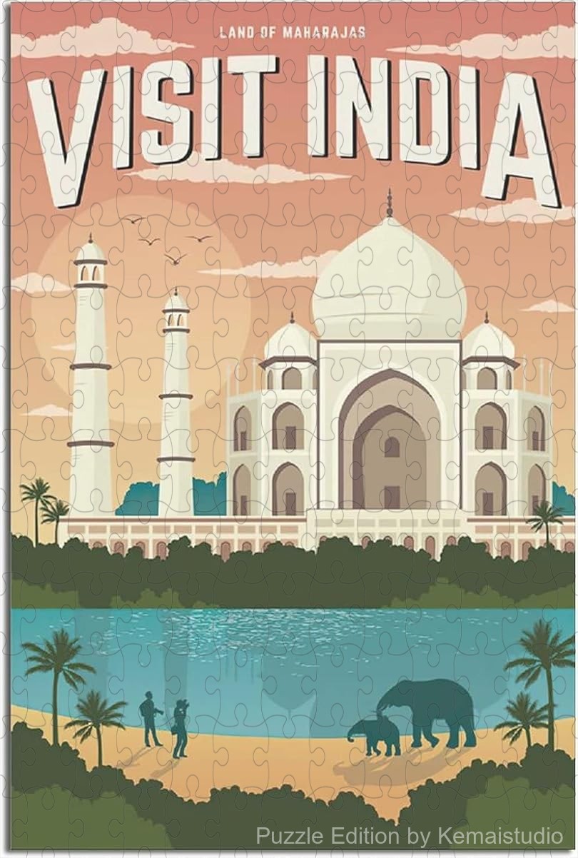 India heritage-style poster puzzle with vintage national park canvas design