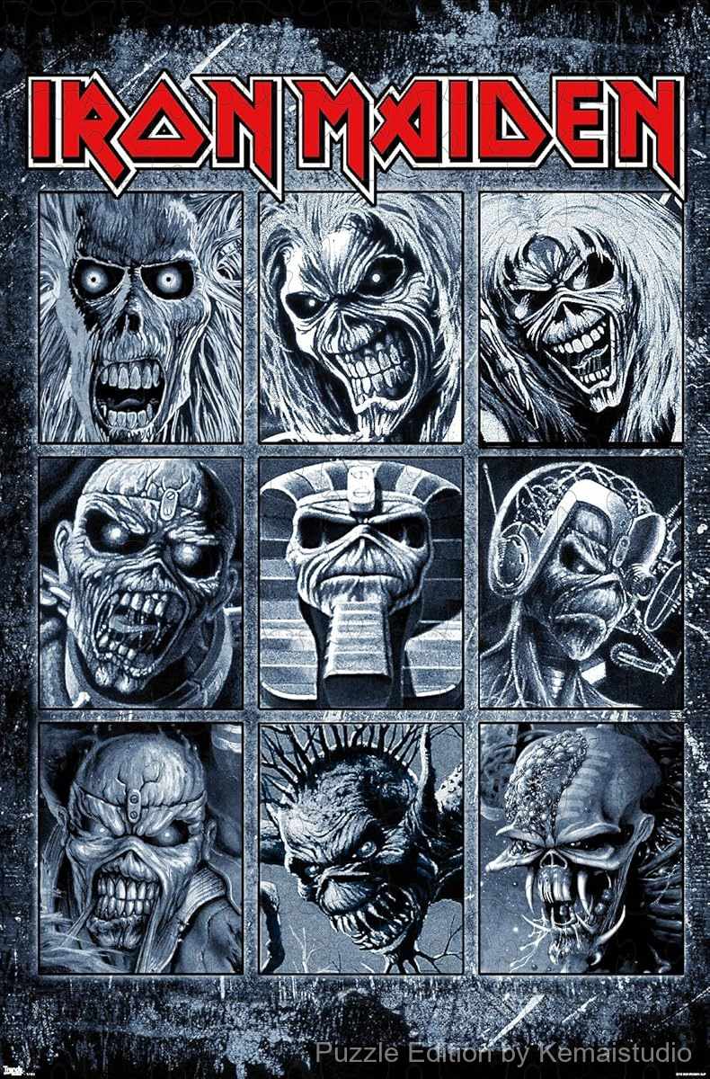 A dark and intense grid-style puzzle of Iron Maiden visuals, ideal for heavy metal decor