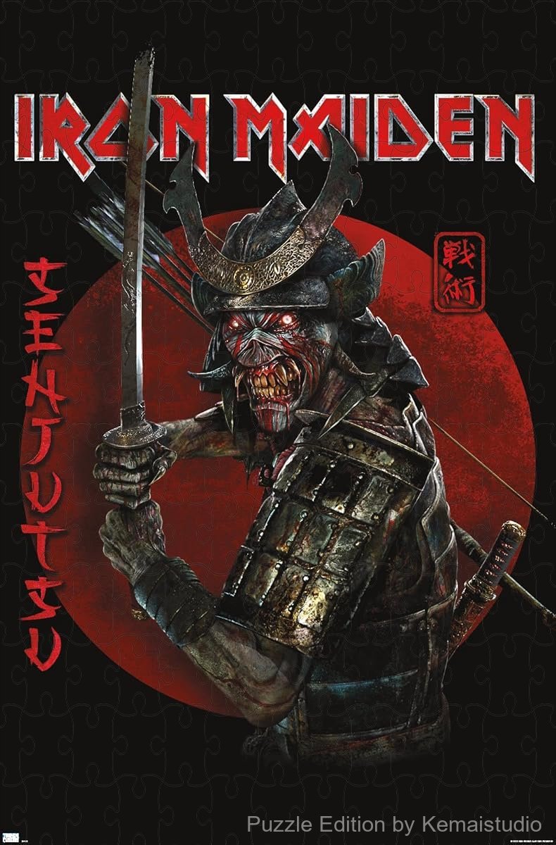 A detailed puzzle featuring the samurai warrior theme of Iron Maiden's Senjutsu album