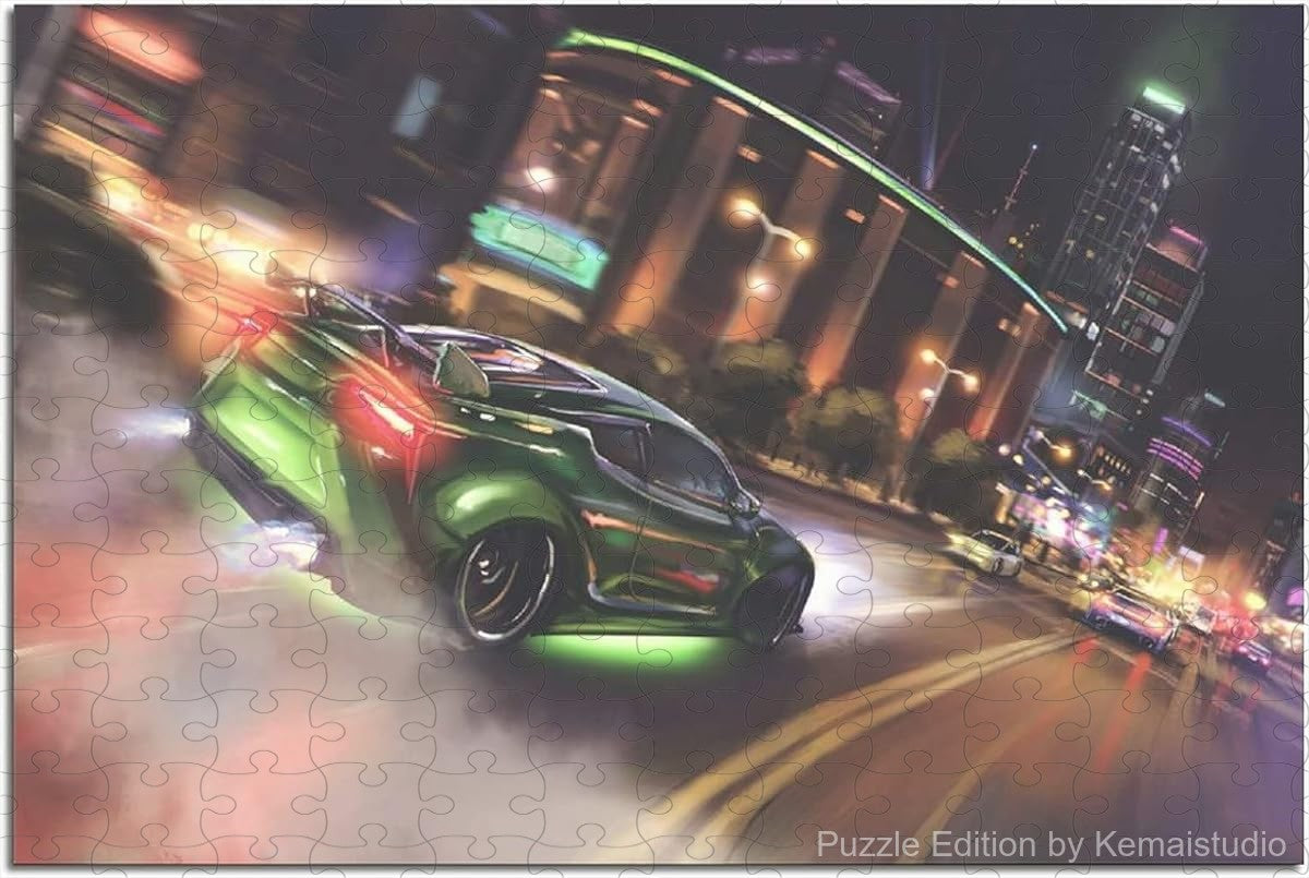 Puzzle depicting iconic JDM cars in street poster style
