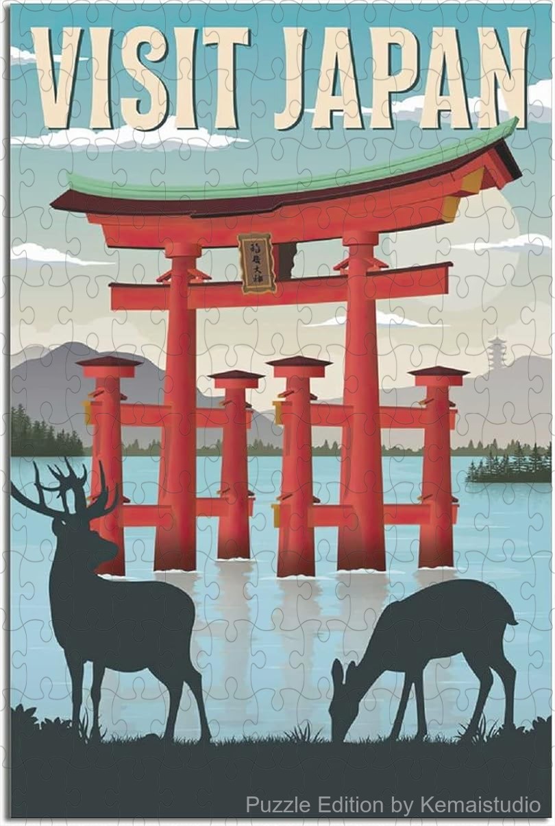 Retro-style Japan Miyajima poster puzzle featuring scenic national park art