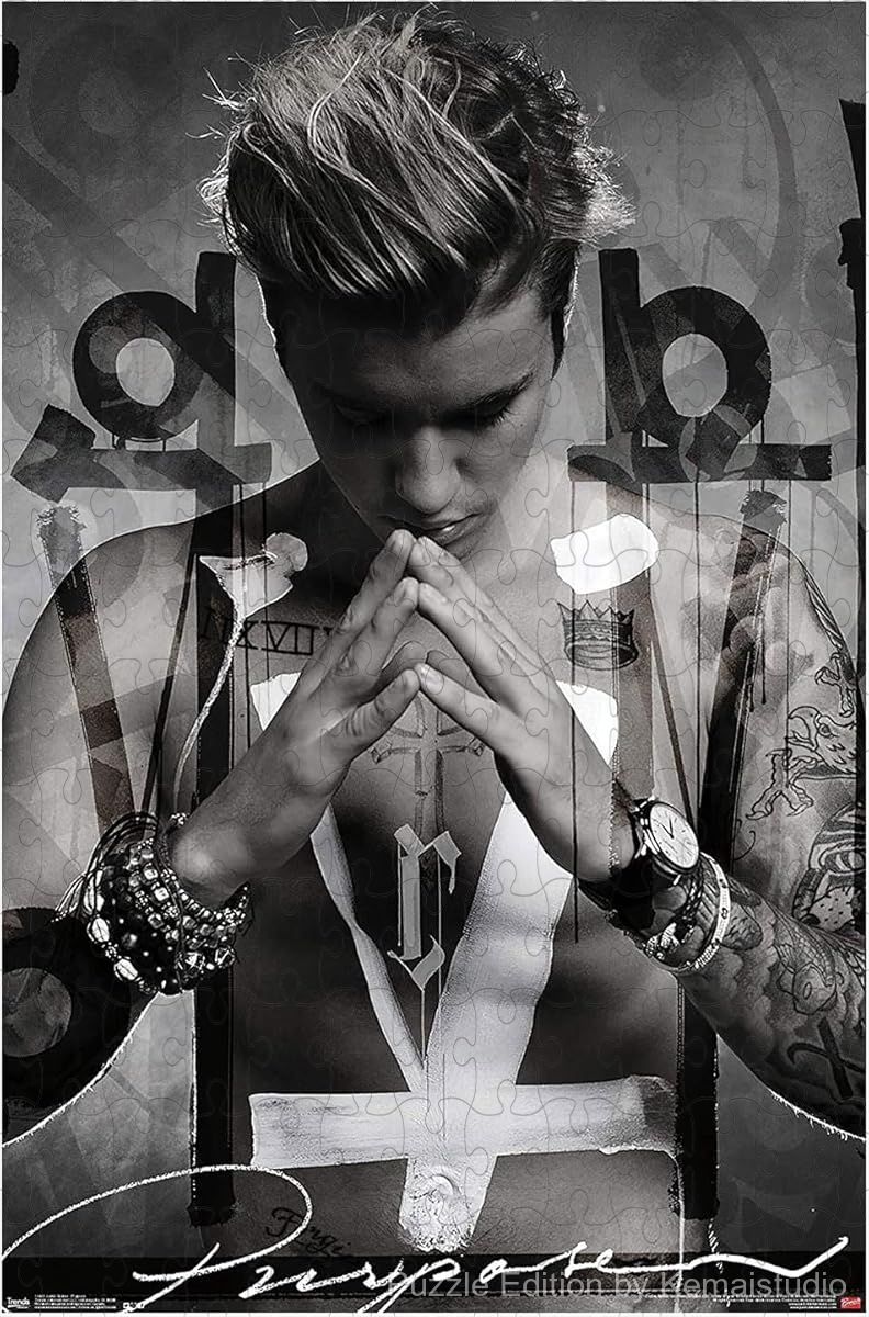 A minimalist and stylish puzzle inspired by Justin Bieber's Purpose era, ideal for fans