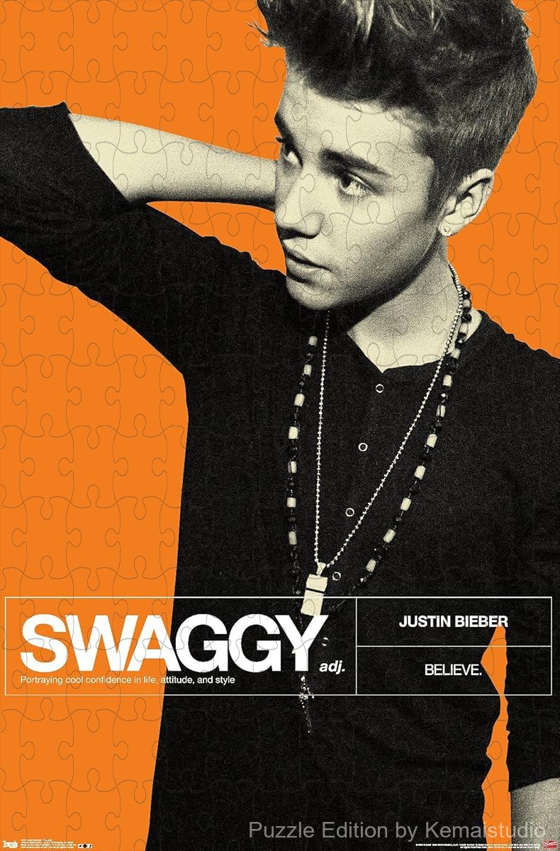 A fun and energetic image of Justin Bieber with confident swag appeal