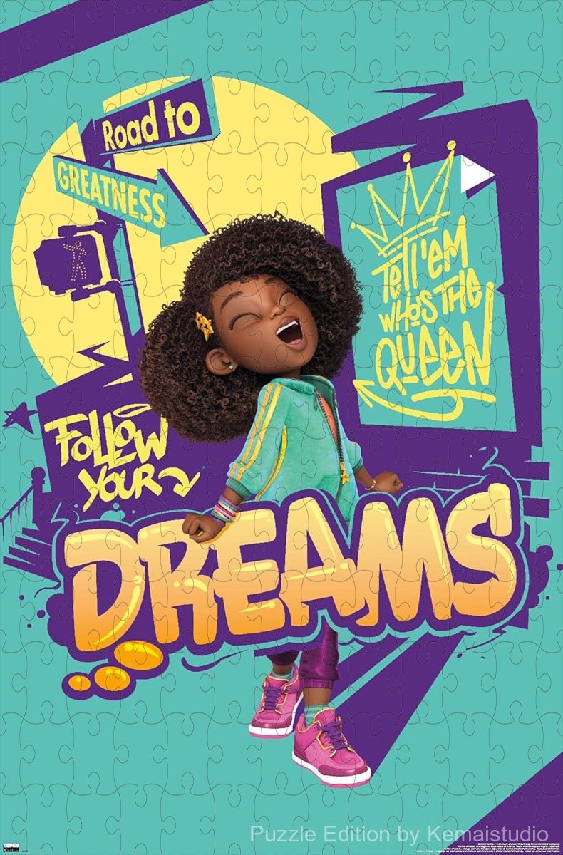 An uplifting puzzle featuring a ¡°Follow Your Dreams¡± message with Karma's vibrant style