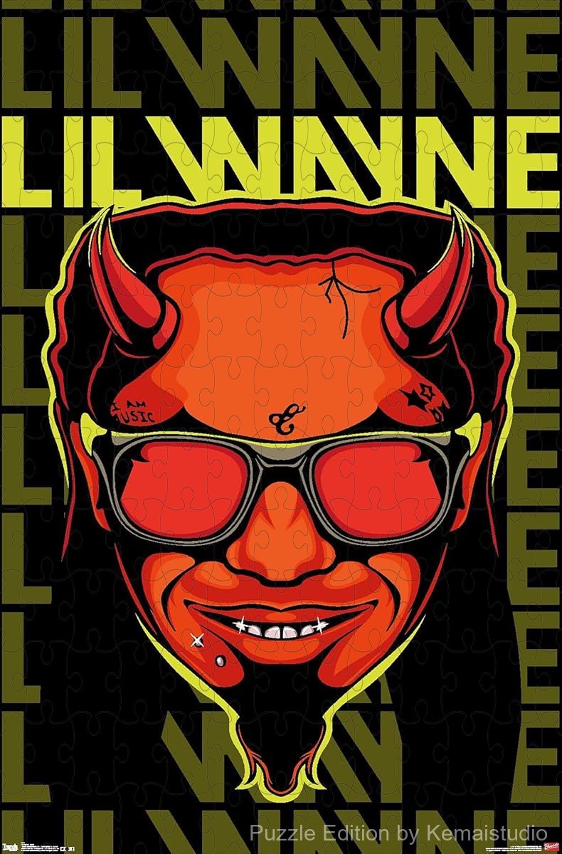 A bold and edgy puzzle featuring Lil Wayne in a dark devil-themed design, great for collectors