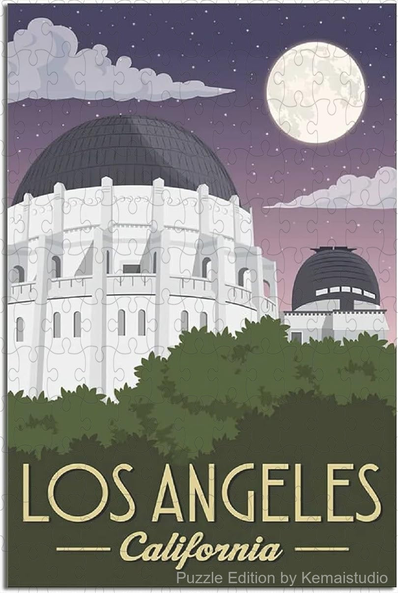 Retro Los Angeles poster puzzle with stylized national park and city art