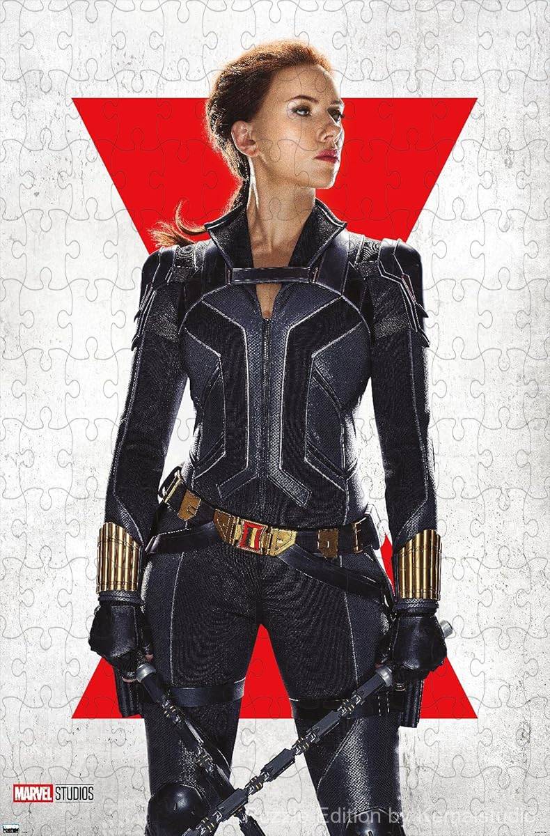 Black Widow in an action-packed Marvel scene, poised for battle