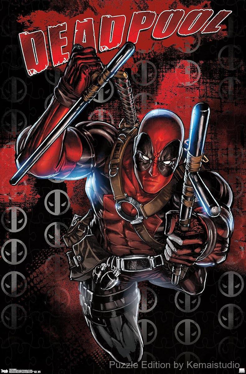 Deadpool strikes a dynamic pose in this fun and action-packed 1000-piece puzzle