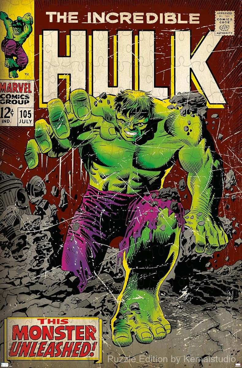 500-piece wooden jigsaw puzzle featuring the cover art of Incredible Hulk #105.