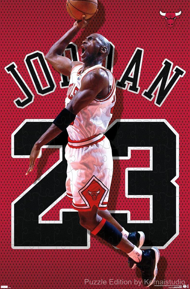 500-piece wooden jigsaw puzzle showcasing Michael Jordan's iconic jersey.