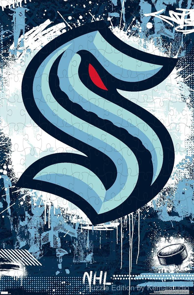 Seattle Kraken's Maximalist logo in a dynamic 500-piece puzzle for hockey fans