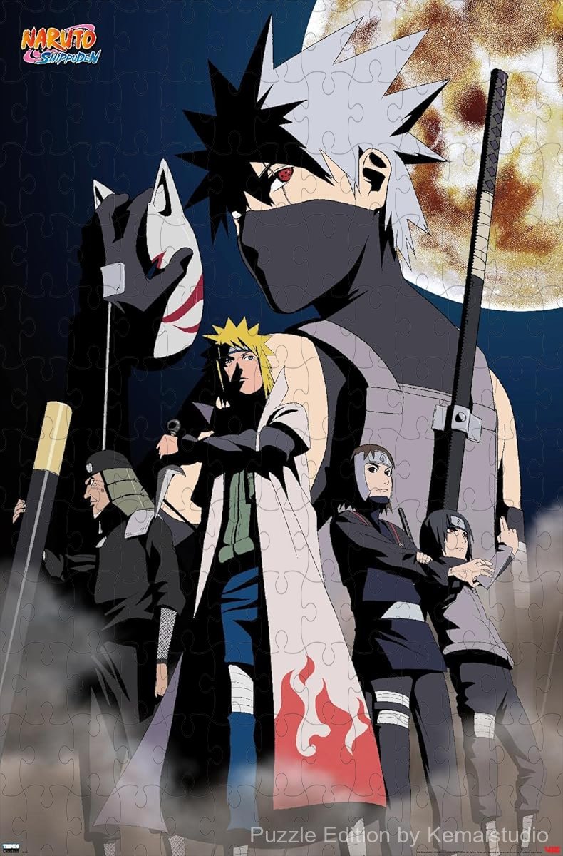 Wooden puzzle featuring Kakashi Hatake, showcasing his iconic ninja style and powerful stance