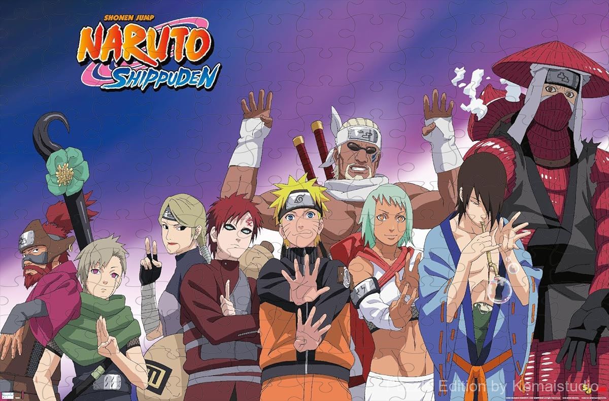 Wooden puzzle featuring Naruto and his friends working together, showcasing friendship and teamwork