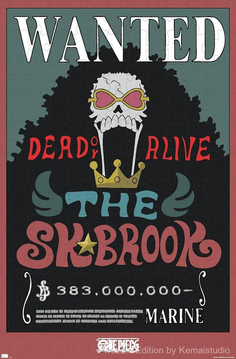 Brook's wanted poster from One Piece in classic parchment style