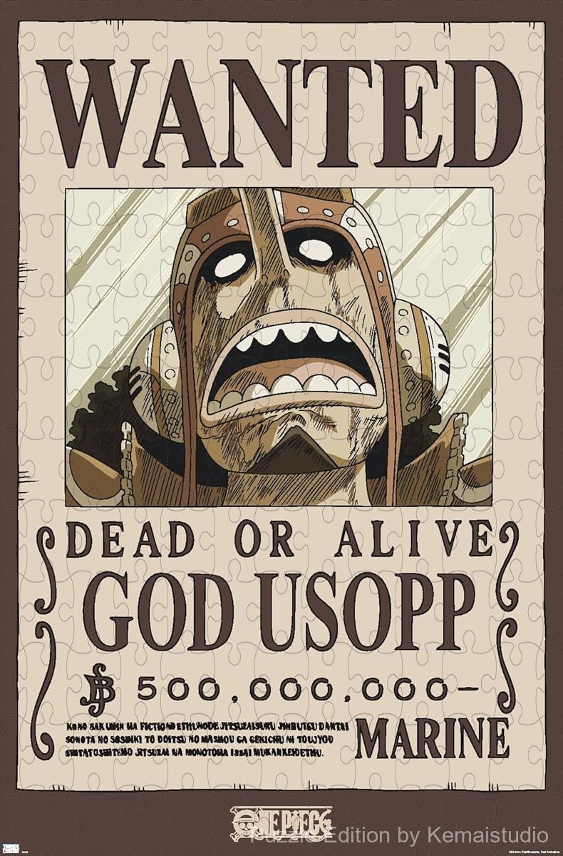 Usopp's wanted poster from One Piece in a bold, comic style