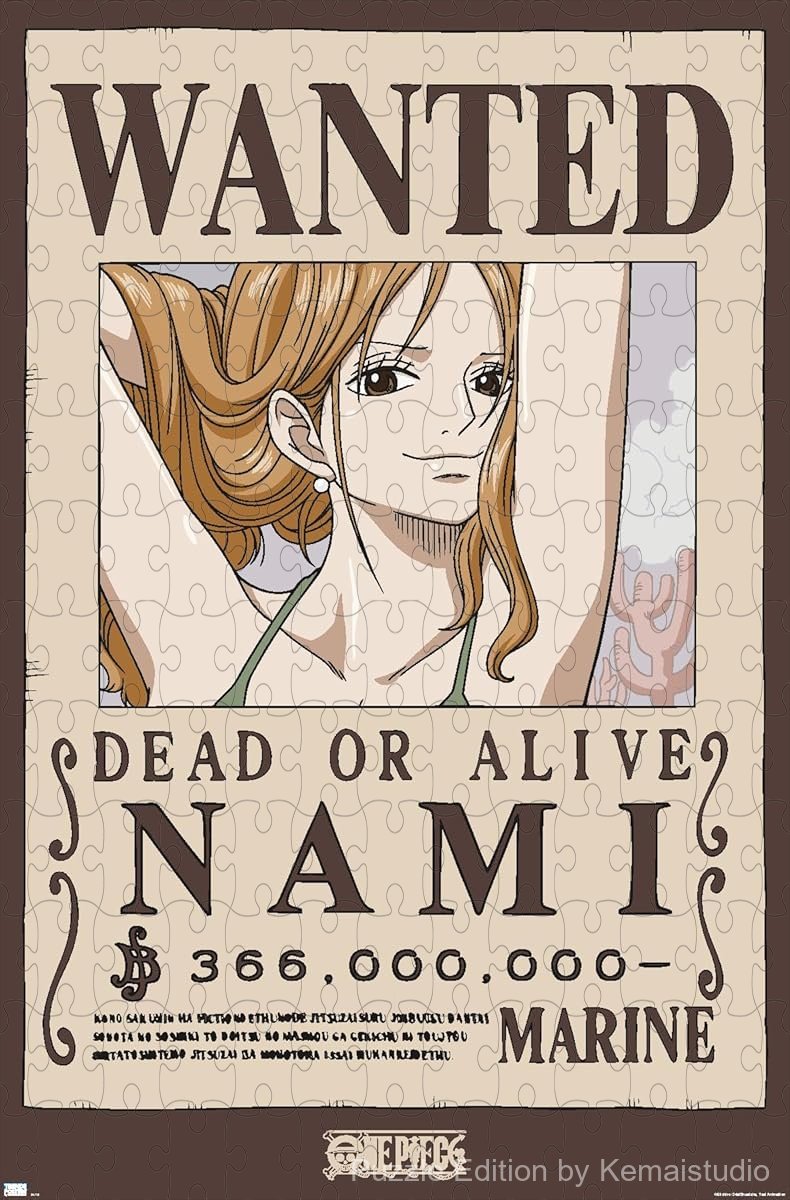 Nami's bold wanted poster from One Piece in vivid comic colors