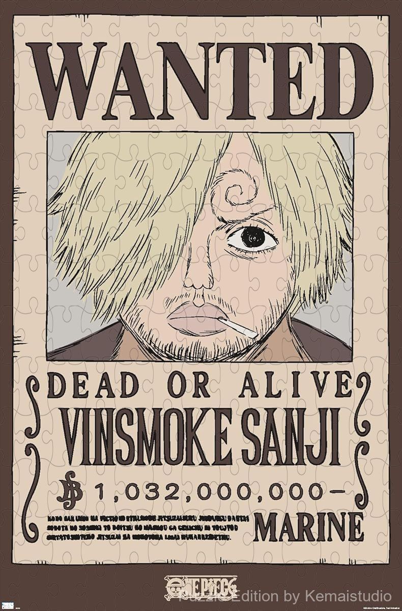 Sanji's legendary wanted poster from One Piece captured in a high-quality puzzle