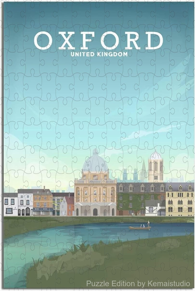 Enjoy Oxford's classic skyline with this vintage travel poster puzzle, a relaxing wooden jigsaw for adults