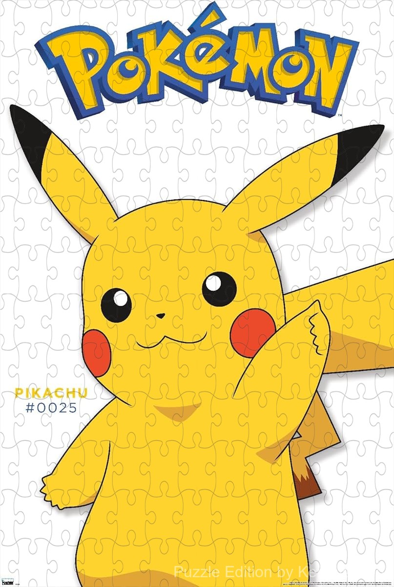 Wooden puzzle featuring Pikachu in a fun and dynamic pose from the Feature Series