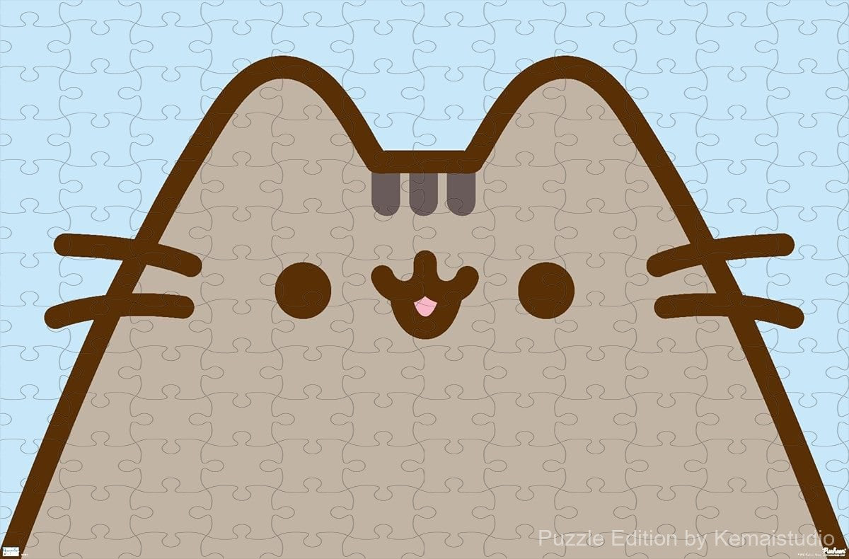 Cute wooden puzzle featuring Pusheen in a blue-themed design, ideal for cat lovers