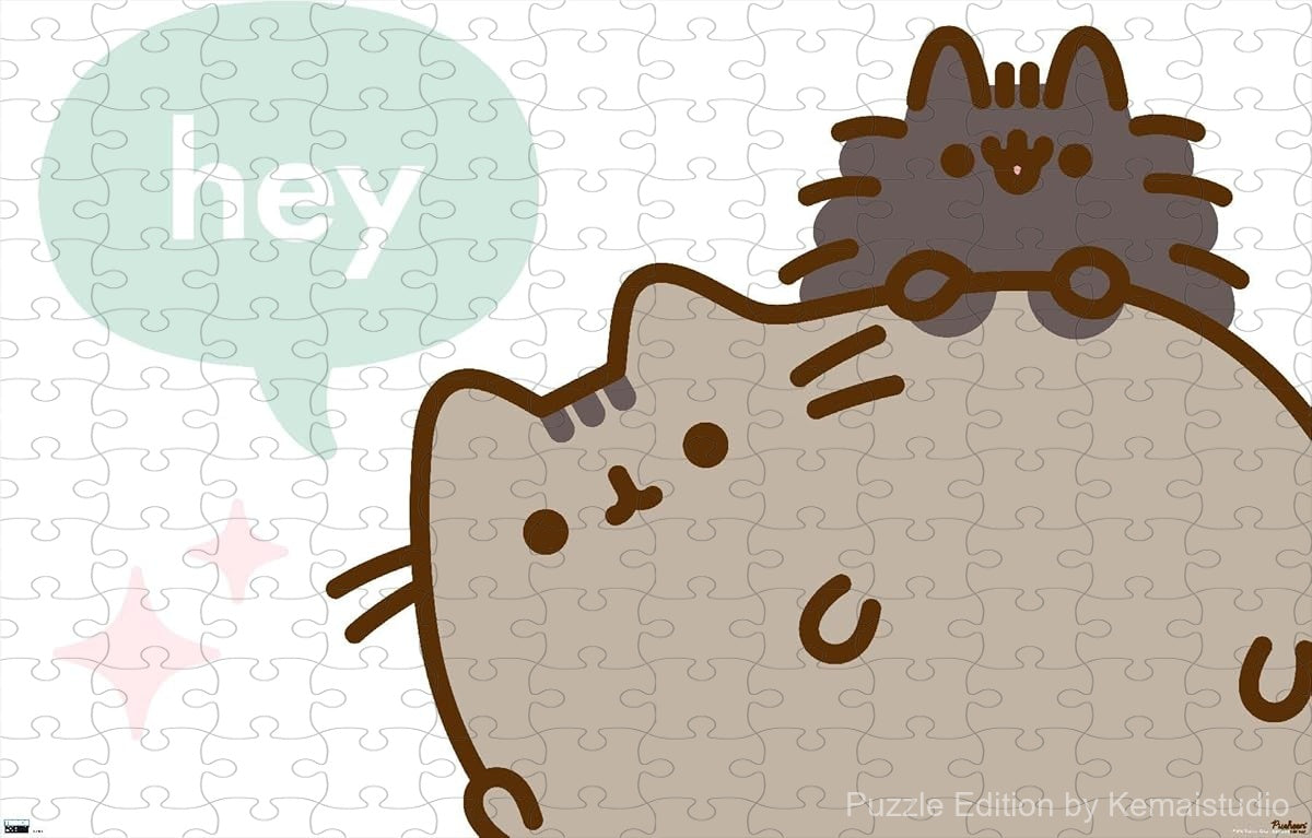 Wooden puzzle featuring Pusheen in a cheerful ¡°hey¡± pose, a fun and playful design