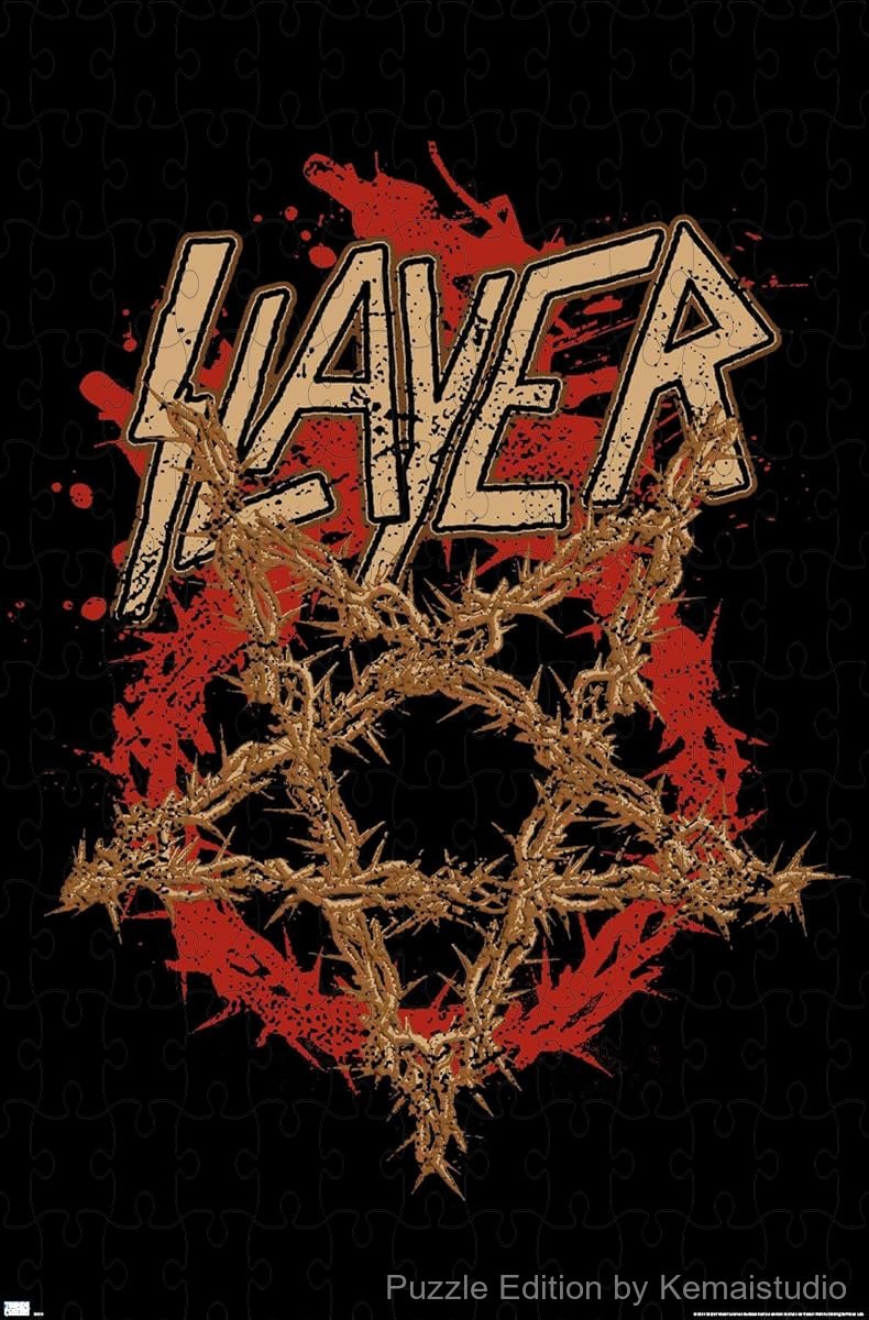 Slayer's intense Thorns imagery featured in a high contrast puzzle