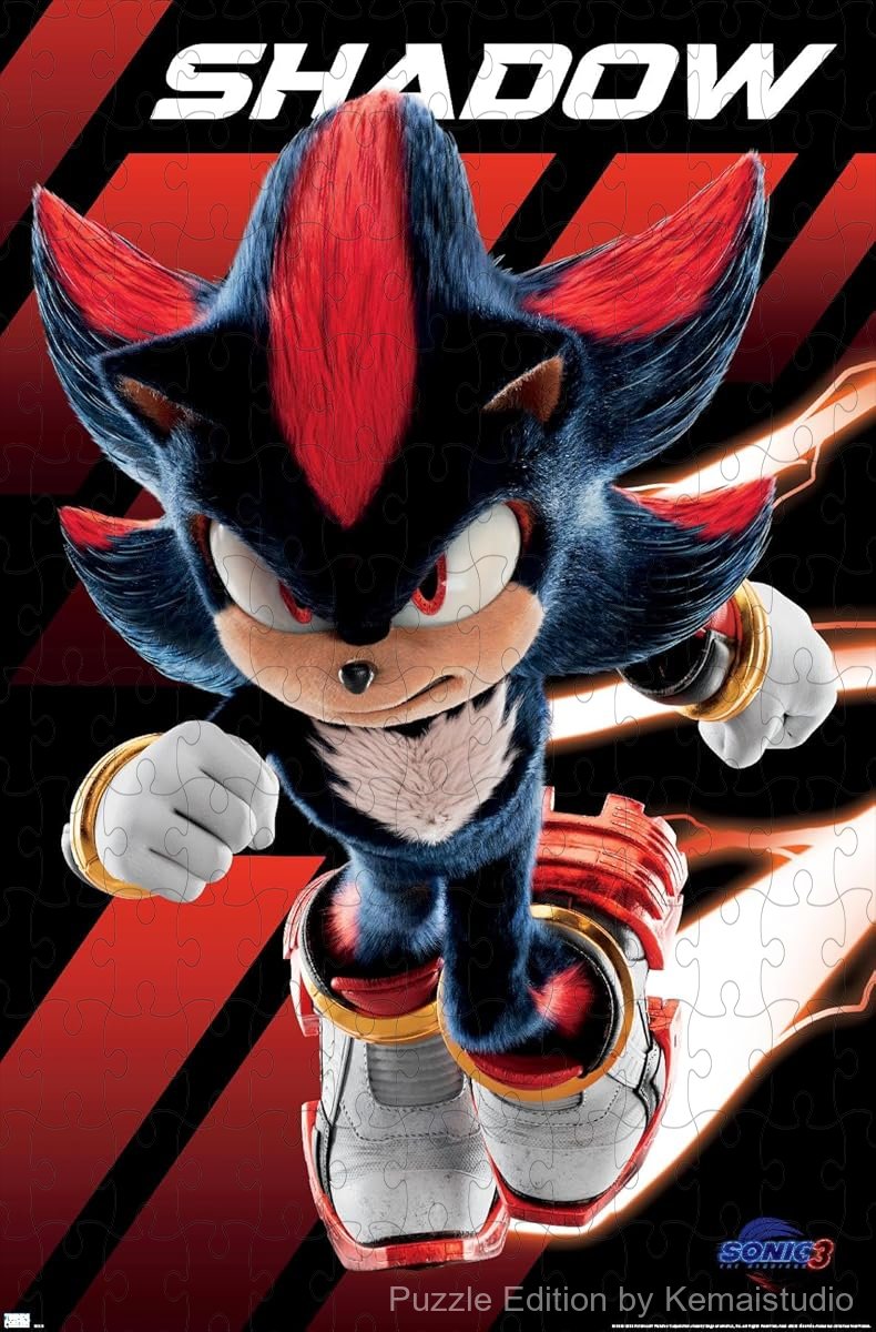 500-piece wooden jigsaw puzzle featuring Shadow from Sonic The Hedgehog 3.