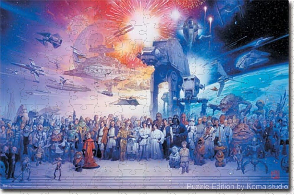 1000-piece wooden jigsaw puzzle featuring a Star Wars galaxy scene.