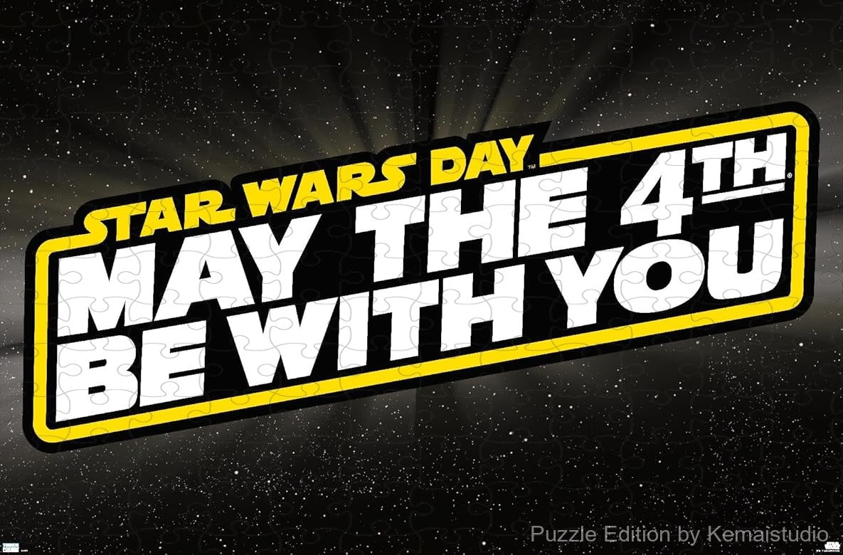 1000-piece wooden jigsaw puzzle featuring the May the 4th logo from Star Wars.