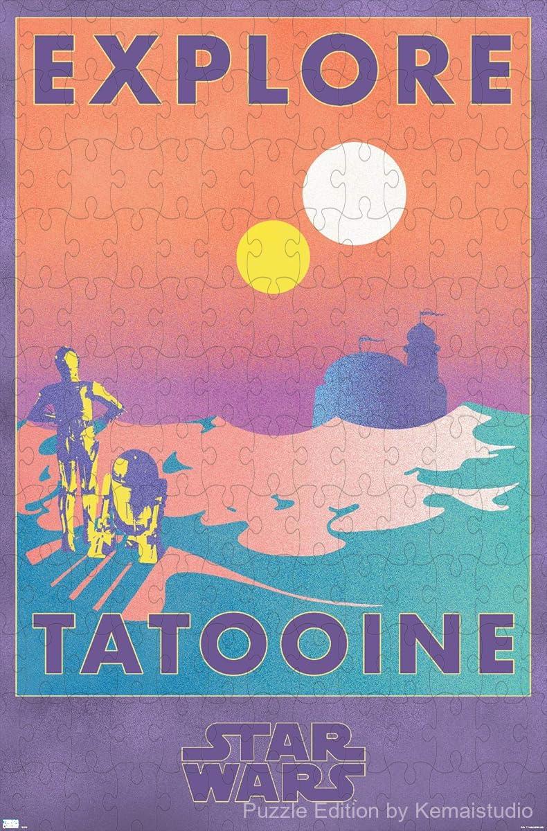 Tatooine's iconic desert landscape and twin suns from Star Wars