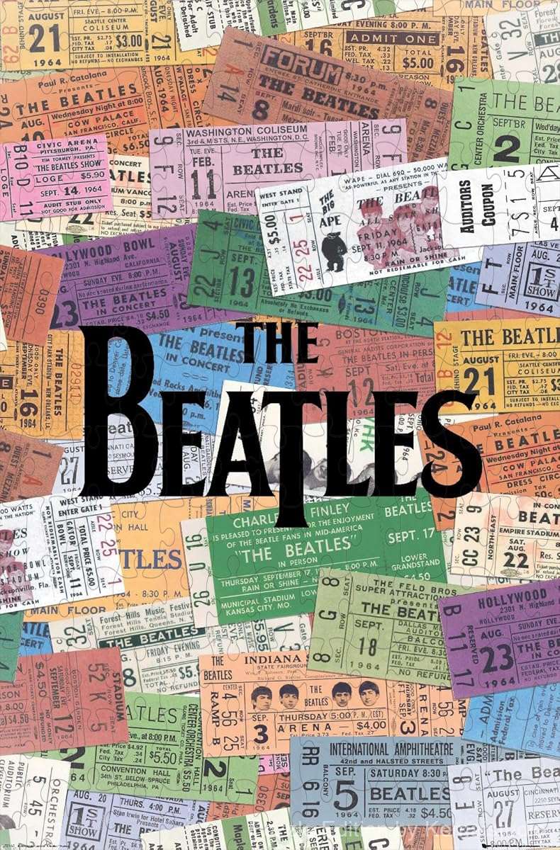 A vintage-style puzzle showing Beatles concert tickets, perfect for music memorabilia lovers