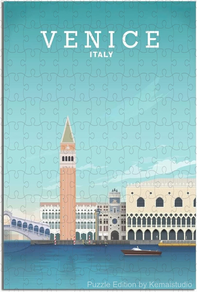 Experience Venice Italy with this vintage skyline puzzle, a relaxing wooden jigsaw puzzle for adults